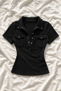 Top Polo Femme Ajusté à Poches – Style Y2K