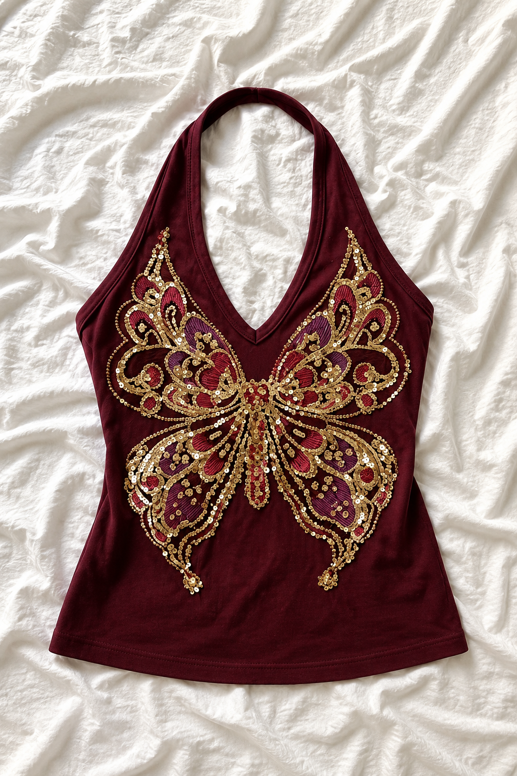 Top Dos Nu Papillon à Sequins – Style Y2K