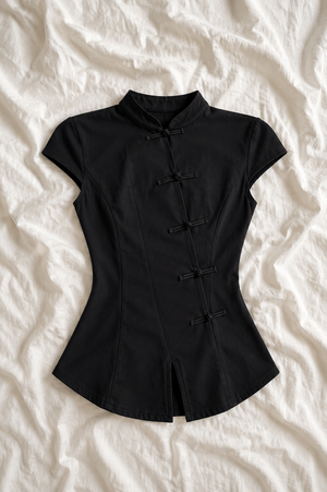 Top Cheongsam Cintré à Fermoirs – Style Asiatique Chic