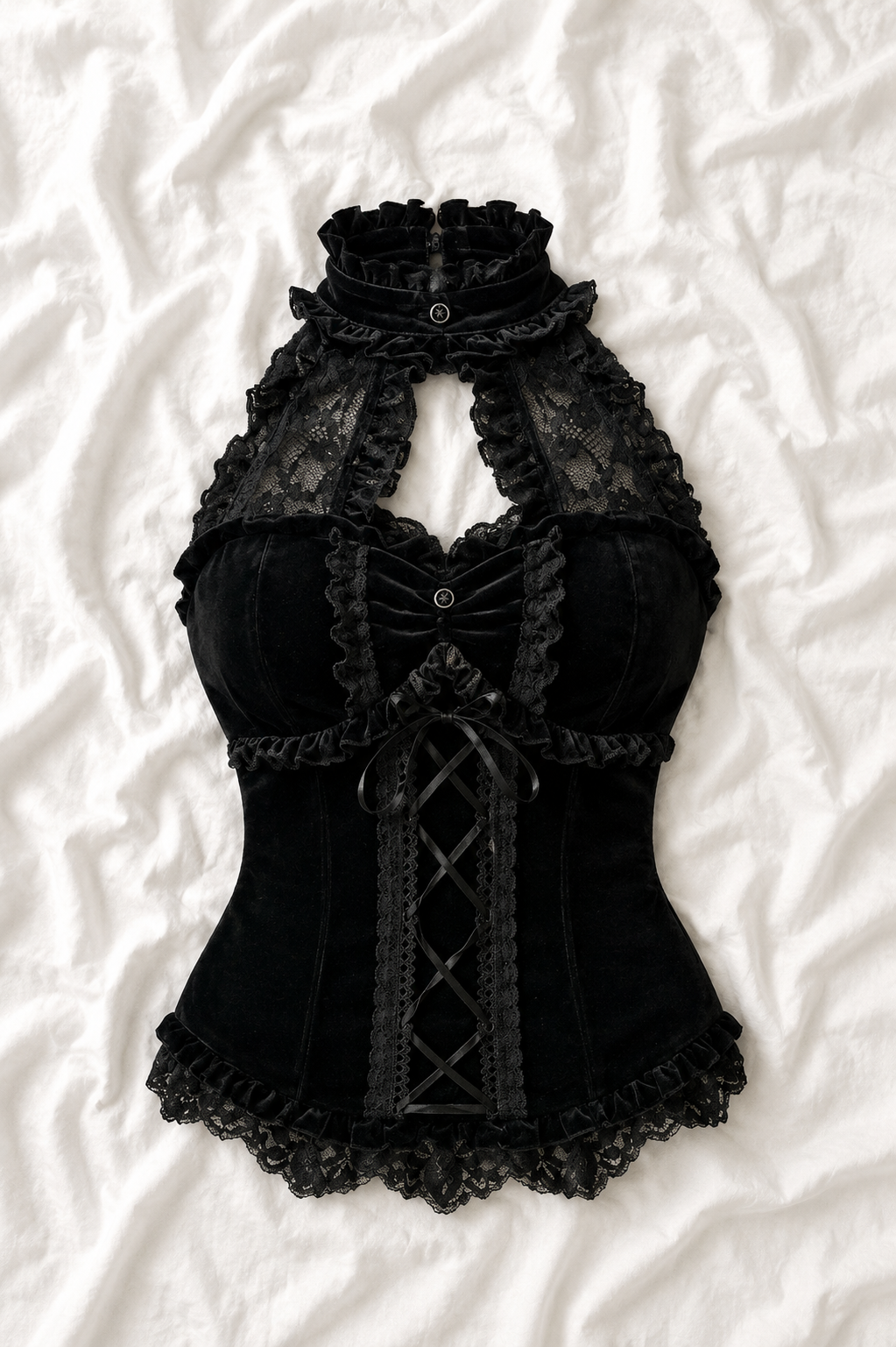Top Corset Gothique à Dentelle et Laçage – Style Y2K