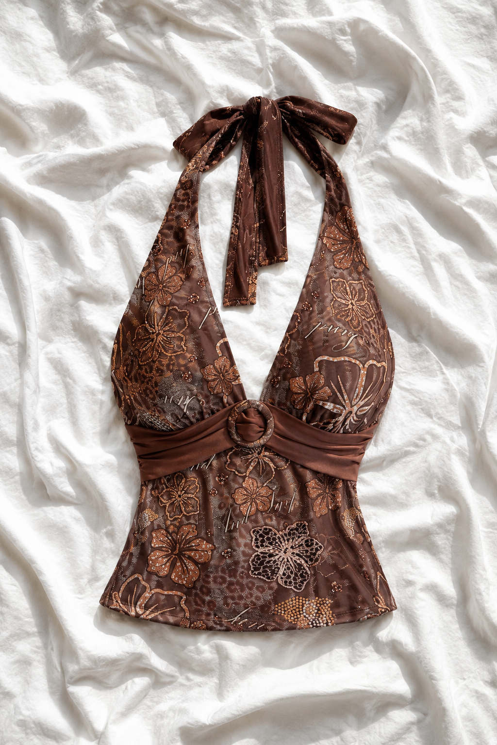Top Imprimé Floral avec Anneau – Style Y2K