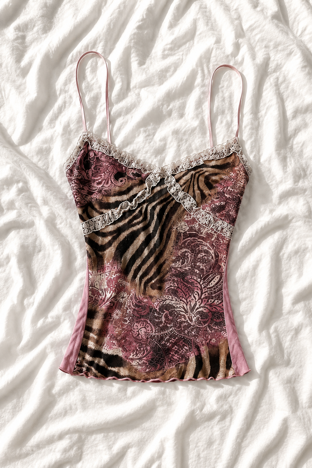 Top Femme Imprimé Animalier à Dentelle – Style Y2K