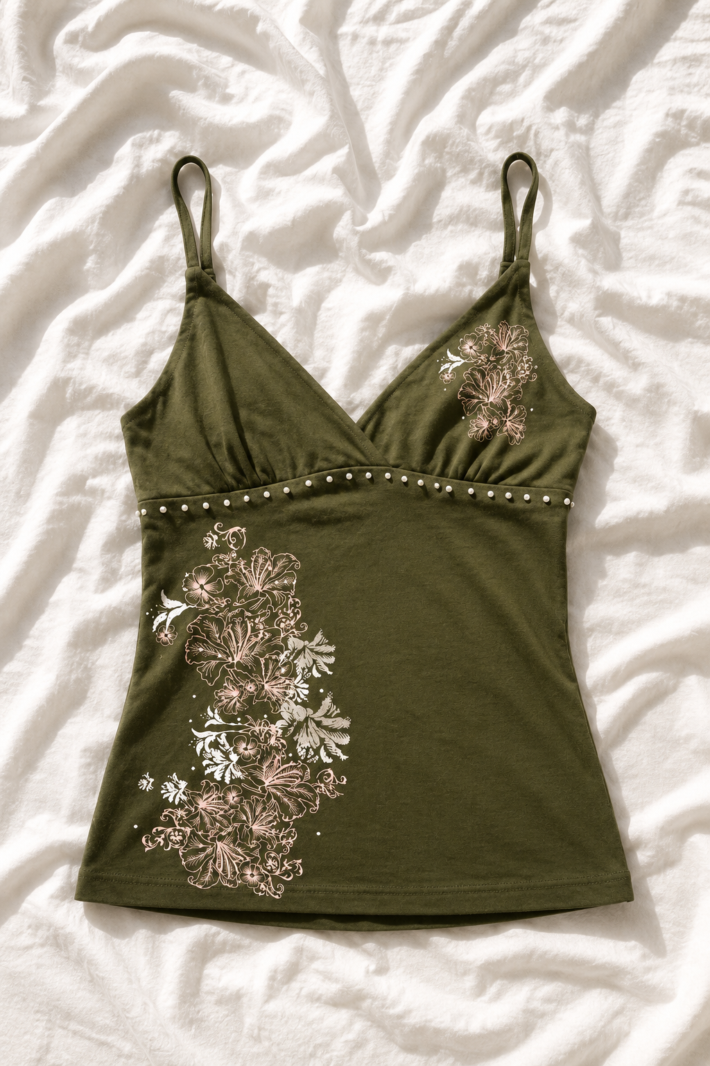 Top Femme Fleuri à Perles – Style Y2K