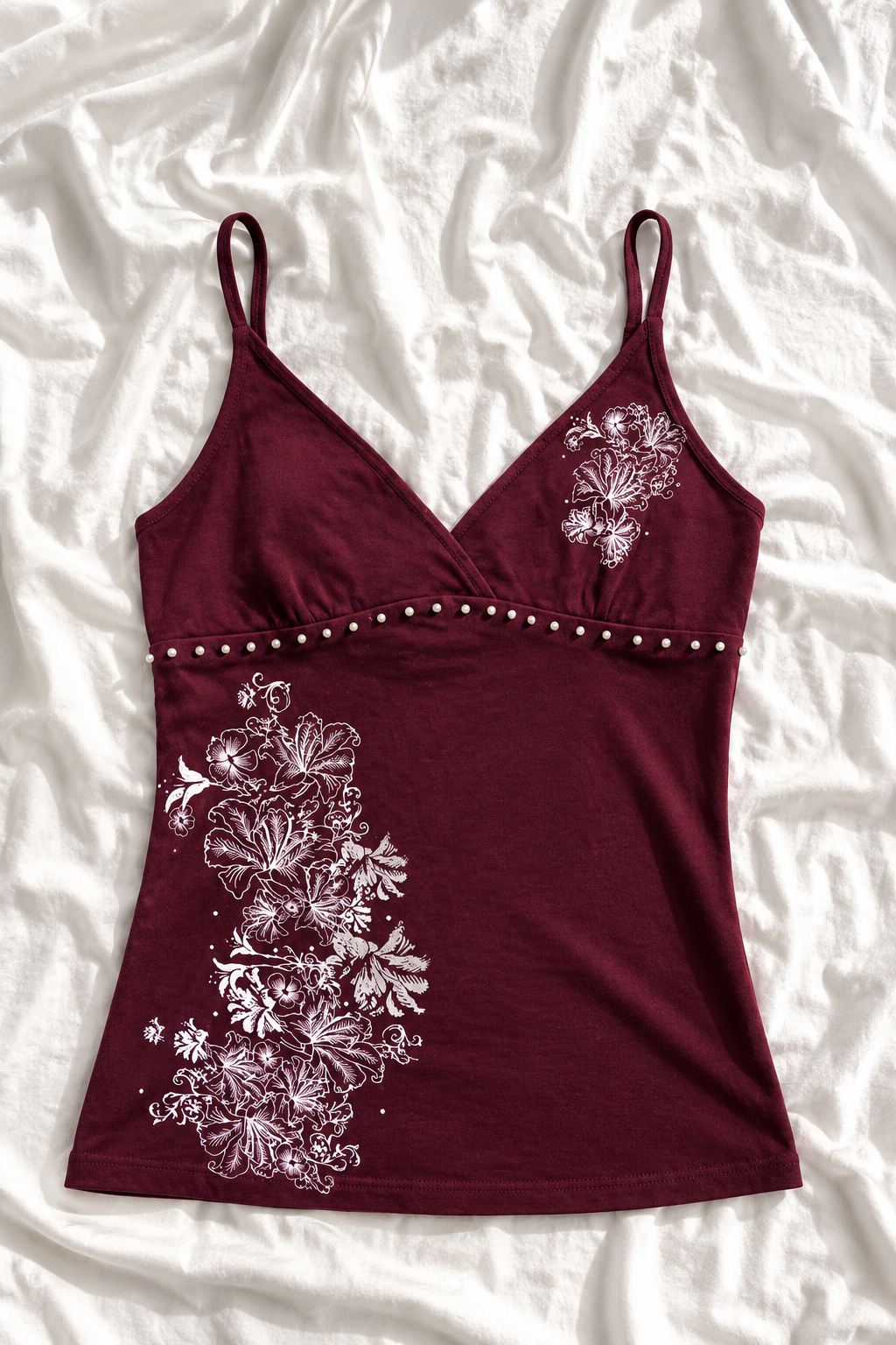 Top Femme Fleuri à Perles – Style Y2K