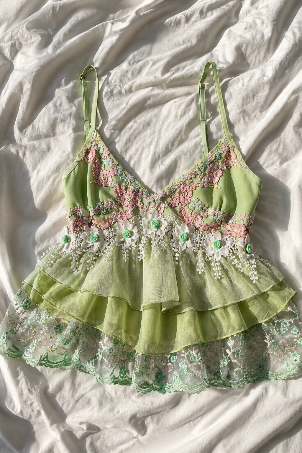 Top Babydoll Fleuri à Volants – Style Coquette Y2K
