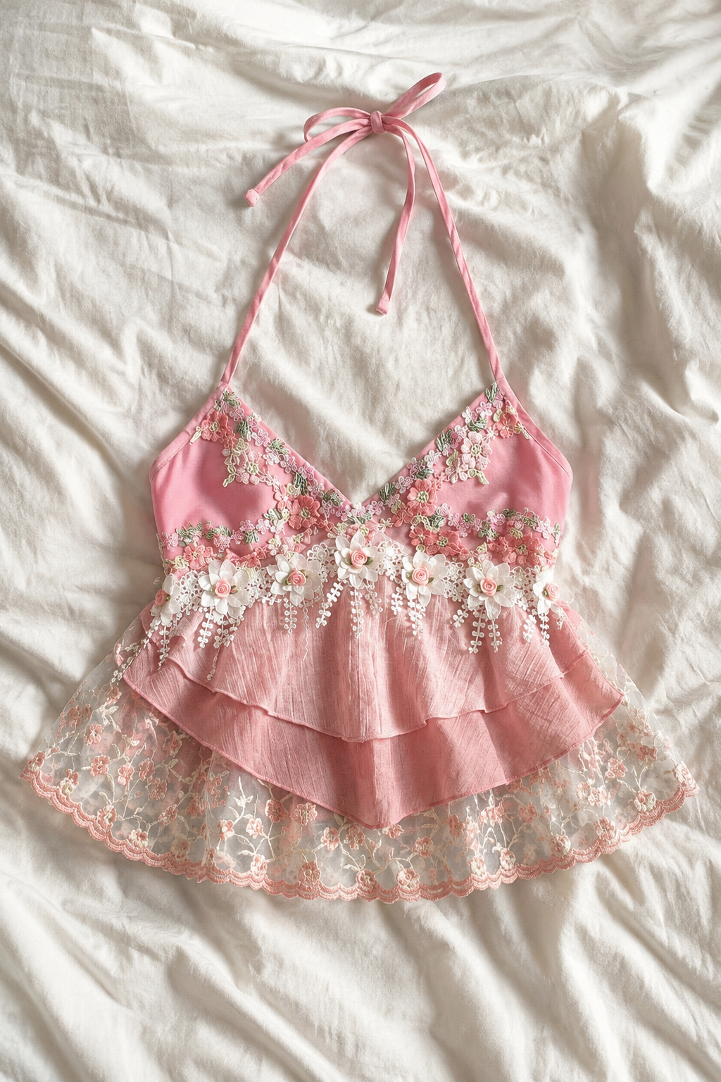 Top Babydoll Fleuri à Volants – Style Coquette Y2K