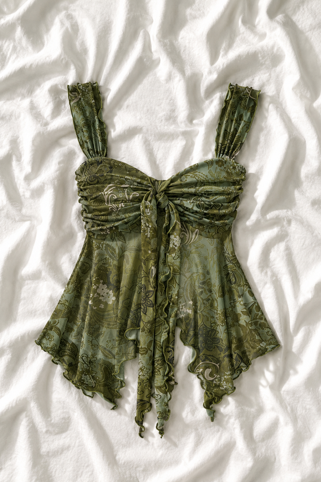 Top Asymétrique Drapé Imprimé – Style Bohème Y2K