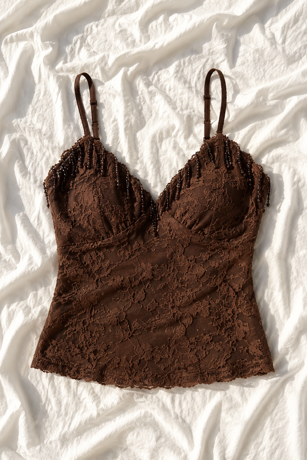 Top Corset à Dentelle et Franges Perlées – Style Glamour Y2K